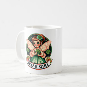 Caneca De Café Garota Irlandesa Fada Verde Shamrocks Rua. Dia de