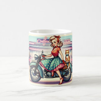 Caneca De Café Garota loira numa bicicleta com sua rua gengibre