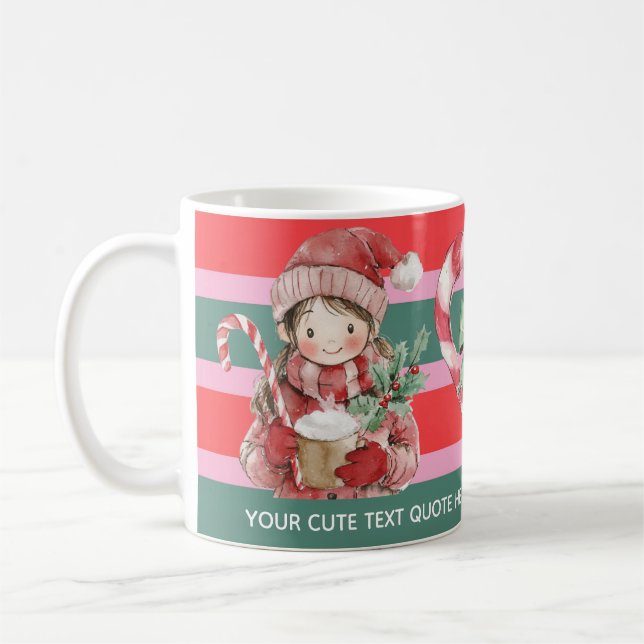 Caneca De Café Garota Menina do Natal Cute Peppermint (Esquerda)