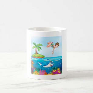 Caneca De Café Garota Mergulhando No Oceano