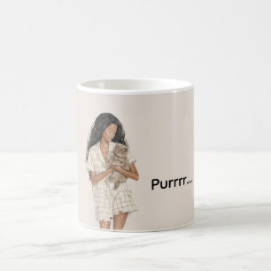 Caneca De Café Garota Negra Gato Preto Purrrr Halloween
