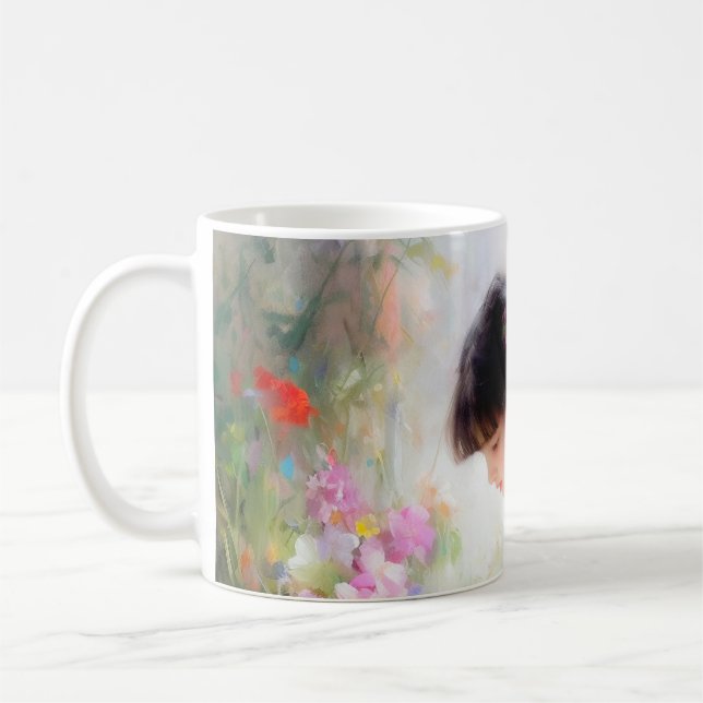 Caneca De Café Garota no Jardim Flor (Esquerda)