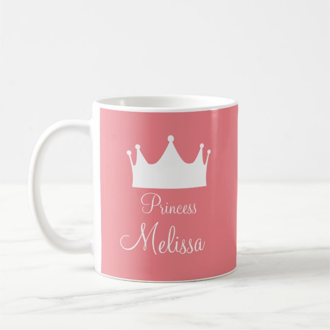 Caneca De Café Garota Personalizada Crianças Princesa Coroa Rosa (Esquerda)