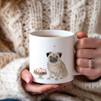 Garota Personalizada Pug Birthday Cake Coffee Mug