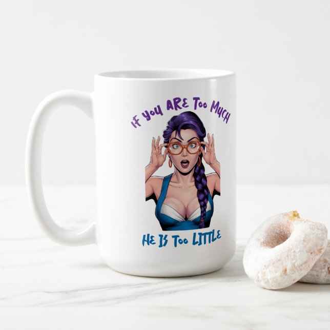 Caneca De Café Garota Pop-Art Com Cabelo Roxo (Com Donut)