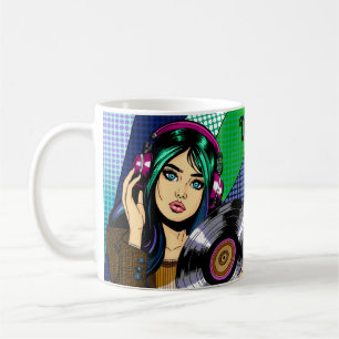 Caneca De Café Garota Pop Art com Disco Personalizado