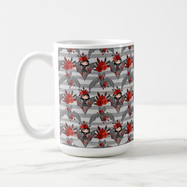 CANECA DE CAFÉ GAROTA PRETA ADORÁVEL COM FLORES VERMELHAS (Esquerda)