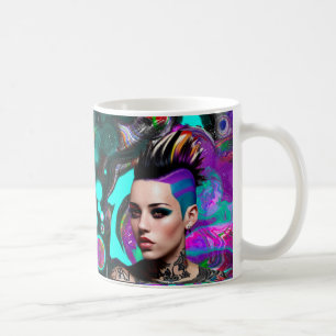 Caneca De Café Garota Punk com Mohawk Arte Abstrata