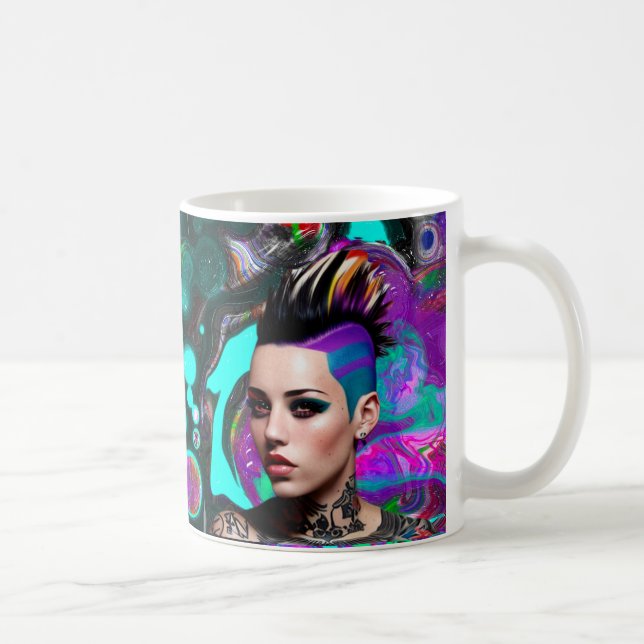 Caneca De Café Garota Punk com Mohawk Arte Abstrata (Direita)