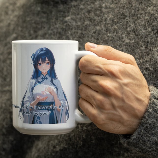 Caneca De Café Garota Real de Animação de Cabelo Azul (Criador carregado)