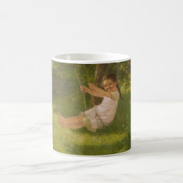 Caneca De Café Garota sorridente em um Swing (Infância Vintage)