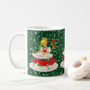 Caneca De Café Garota Vitoriana de Natal Escrevendo FauxGlitter V