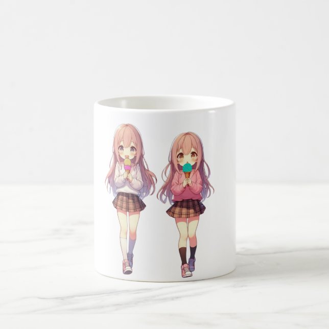 Caneca De Café Garotas fofas de anime com sorvete (Centro)