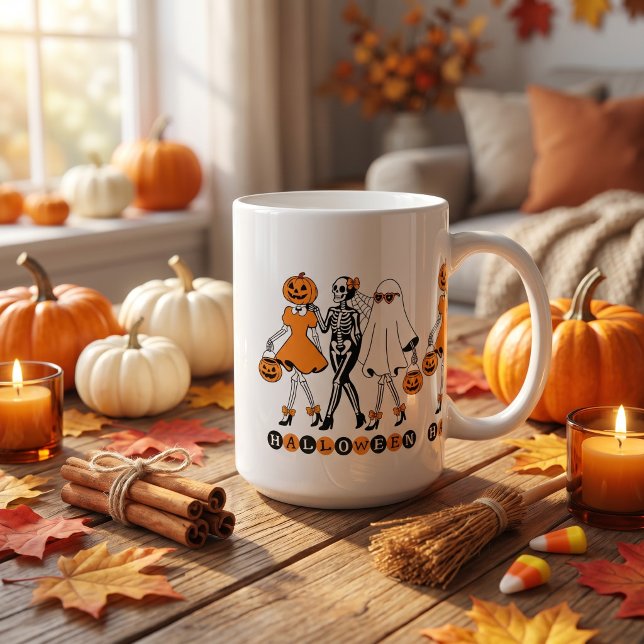 Caneca De Café Garotas Fofo de Halloween Esqueleto Fantasma Abóbo (Criador carregado)