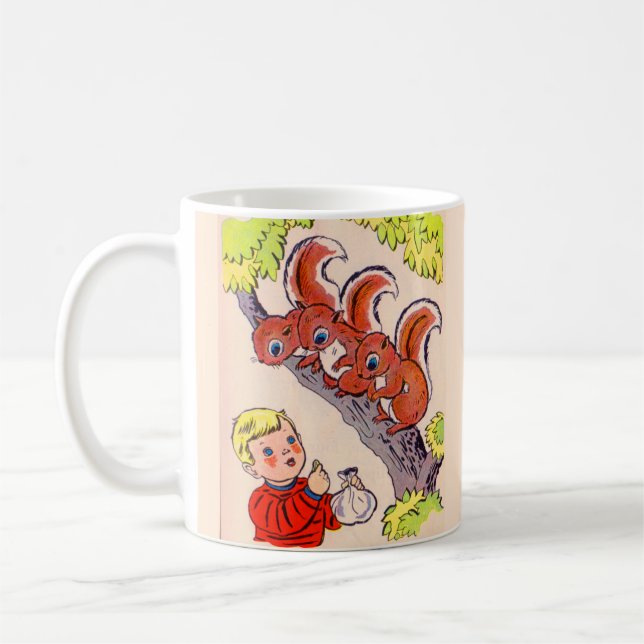 Caneca De Café garotinho fofo alimenta esquilos fofos (Esquerda)