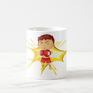 Caneca De Café Garoto Boxeador de Luvas Vermelhas e Shorts