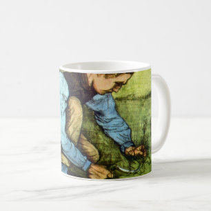 Caneca De Café Garoto cortando grama com foice por Vincent van Go