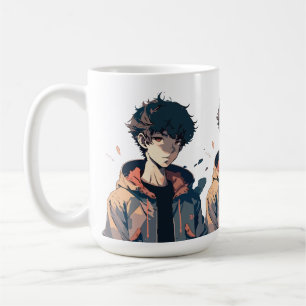 Caneca De Café Garoto de Mangá Elegante com Jaqueta Marrom