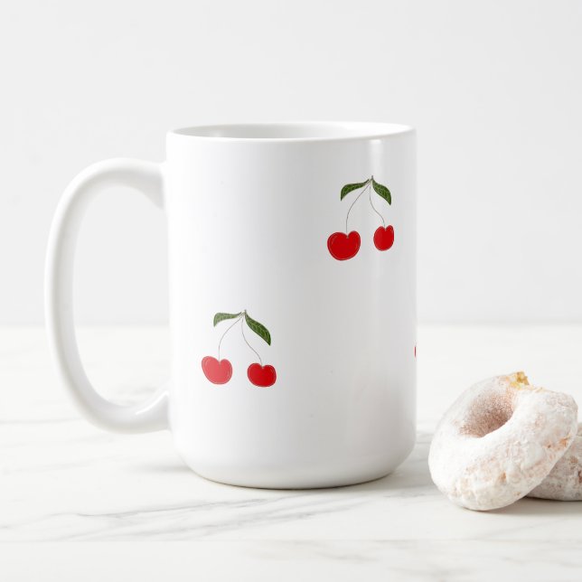 Caneca De Café Garrafa de Água com Padrões de Cereja Moderna Rúst (Com Donut)