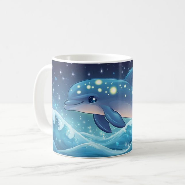 Caneca De Café Garrafa de golfinho Estilo desenho animado vibrant (Frente Esquerda)