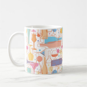 Caneca De Café Garrafas de vinho coloridas e padrão de óculos