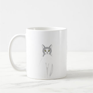 Caneca De Café gata branca aquarela felinos engraçados amantes