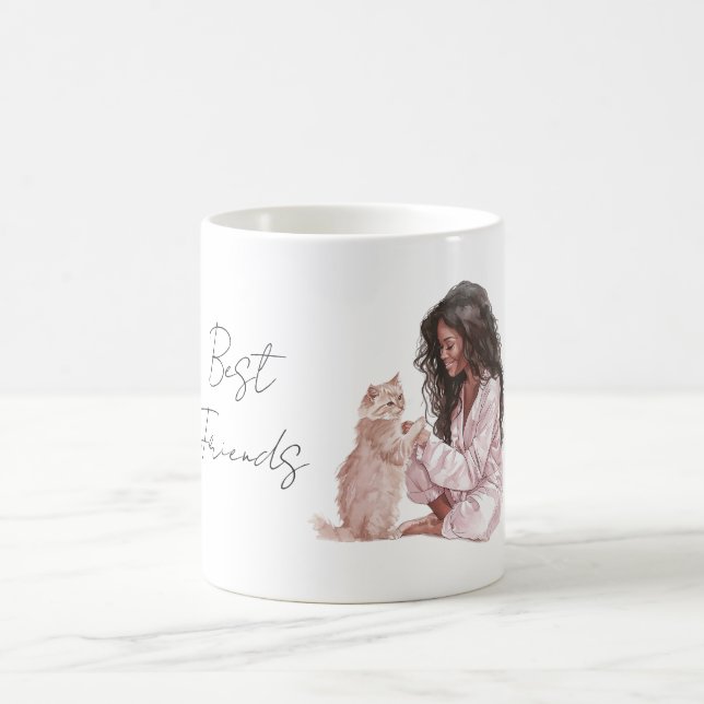 Caneca De Café Gata Creme Feminina Cabelo Preto (Centro)