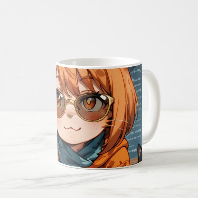 Caneca De Café Gata de Anime Fofa  (Frente Esquerda)