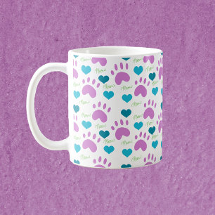 Caneca De Café Gata-Pata Imprime Corações Medem Padrões Cor-de-Ro