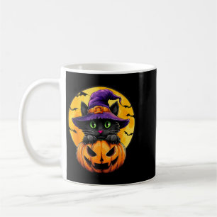 Caneca De Café Gata Preta Bruxa Abóbora Morcegos Halloween Outono