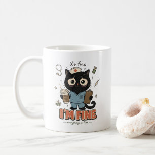 Caneca De Café Gata Preta Enfermeira Cansada Engraçada em Modo So
