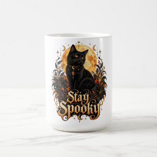 Caneca De Café Gata Preta Gótica Lua Dourada Fique Assustadora Ce