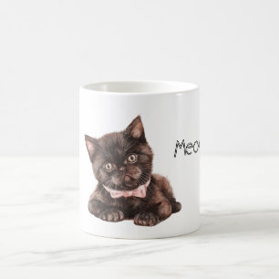 Caneca De Café Gata Preta Laço Rosa