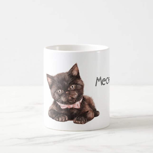 Caneca De Café Gata Preta Laço Rosa (Centro)