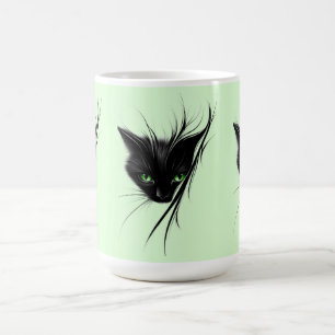 Caneca De Café Gata Preta Olhos Verdes Design Moderno Amante de G