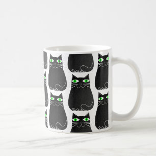 Caneca De Café Gatinha Preta Olhos Verdes Personalizado