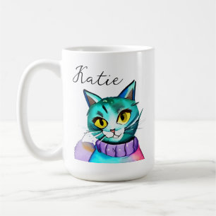Caneca De Café Gatinho Azul Fofo Personalizado
