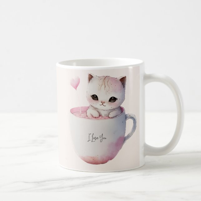 Caneca De Café Gatinho Bonito com Coração Balão (Direita)
