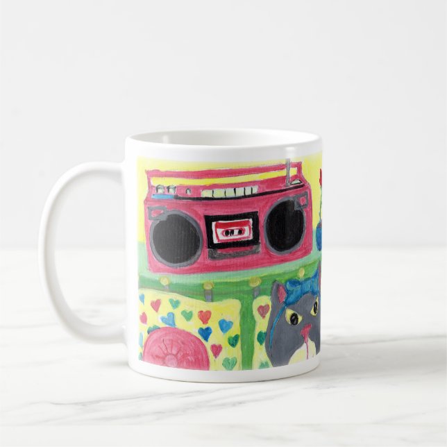 Caneca De Café Gatinho bonito na Arte Retroativa do Quarto (Esquerda)