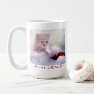 Caneca De Café Gatinho bonito que descansa em um Natal de Meowy
