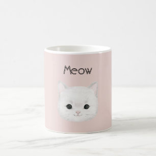 Caneca De Café Gatinho Branco Rosto de Gato Mia