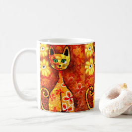 Caneca De Café Gatinho De Gato Quimológico Retro Laranja Amarelo 