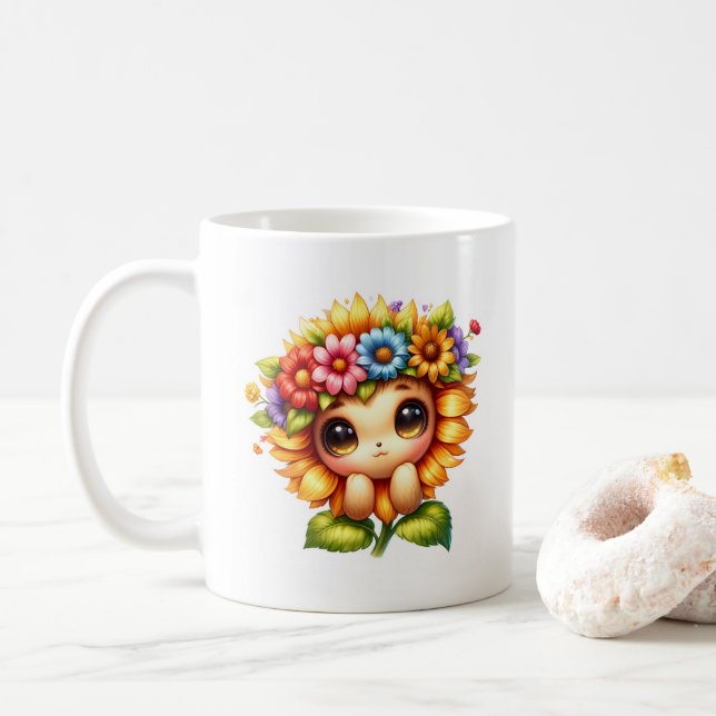 Caneca De Café Gatinho de Girassol  (Com Donut)
