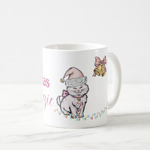 Caneca De Café Gatinho de Natal bonito em nome personalizado de S