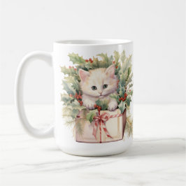 CANECA DE CAFÉ GATINHO DE NATAL FLUFFY ACORELAÇÃO FOFO