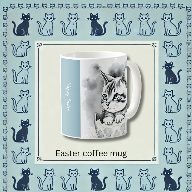 Caneca De Café Gatinho de Páscoa branca em Floral Eggshell (Criador carregado)
