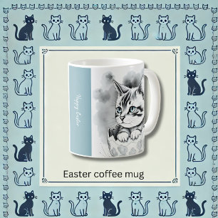 Caneca De Café Gatinho de Páscoa caprichoso em Ovos Florais