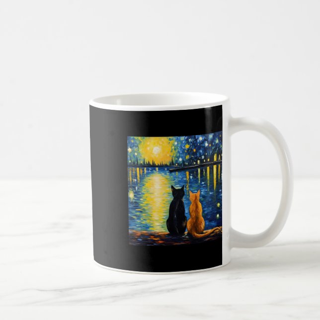 Caneca De Café Gatinho de Pintura de Gatos Starry Night Lover (Direita)