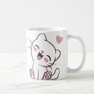Caneca De Café Gatinho Feliz - Gato Rindo Bonito com Amor Ouvido