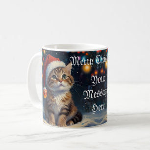 Caneca De Café Gatinho festivo de Natal com chapéu de Papai Noel
